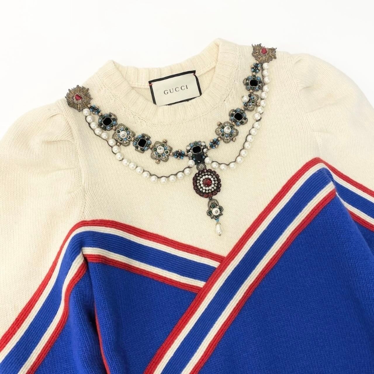 Gucci Pearl Bijoux Decoration Blue White Wool — view 4