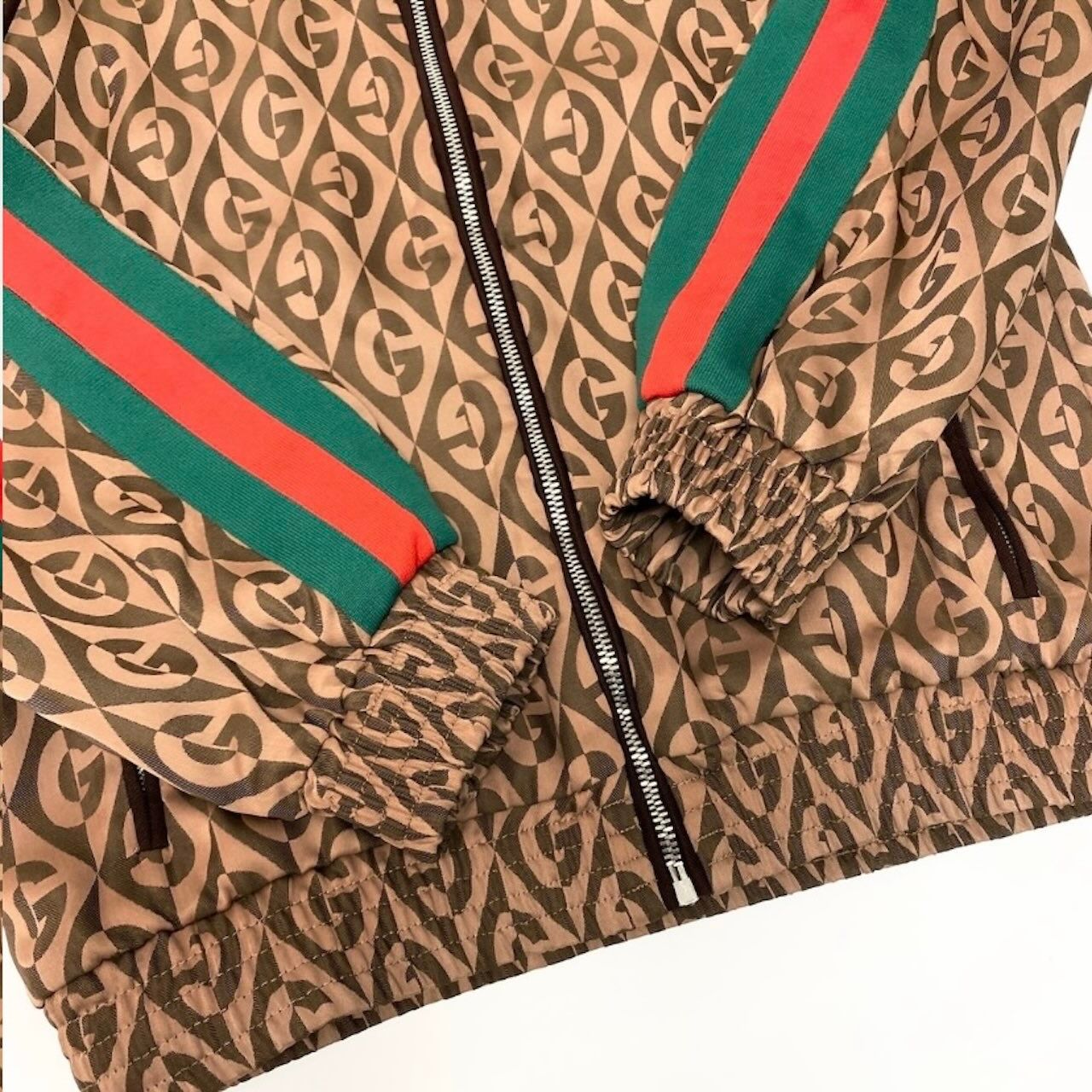 Gucci GG Rumbus Pattern Web Line Brown Rayon Acetate Track Jacket — view 5