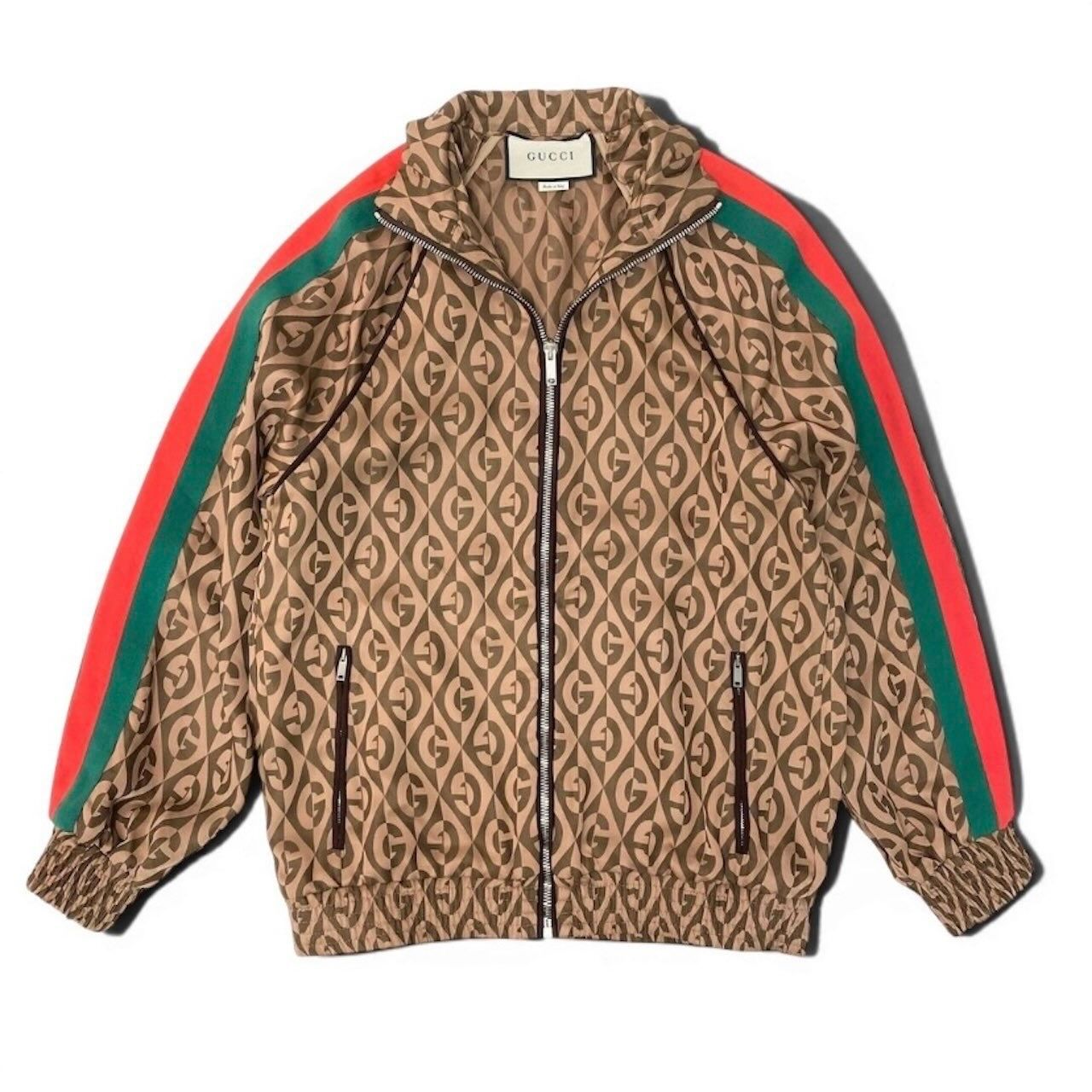 Gucci GG Rumbus Pattern Web Line Brown Rayon Acetate Track Jacket