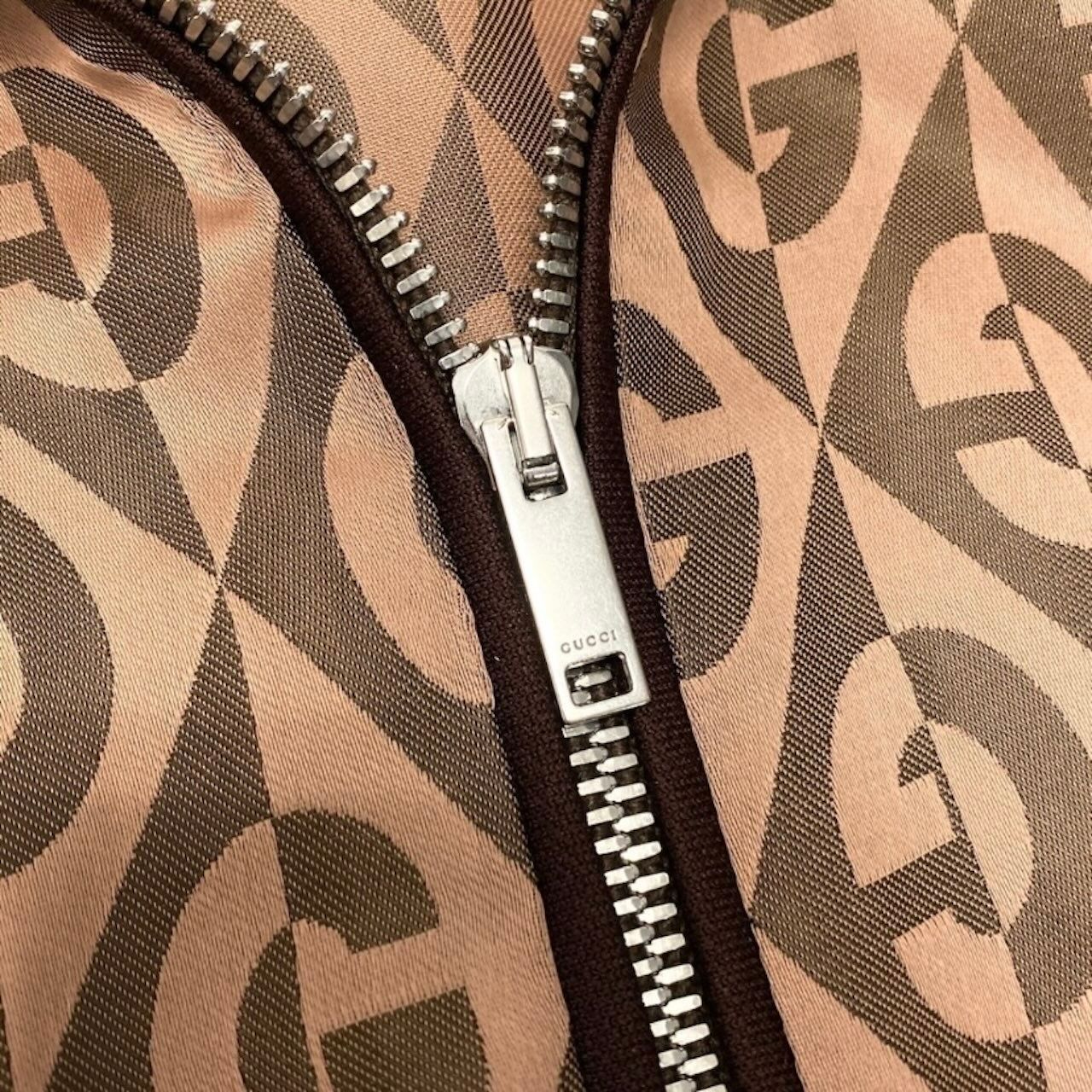 Gucci GG Rumbus Pattern Web Line Brown Rayon Acetate Track Jacket — view 6