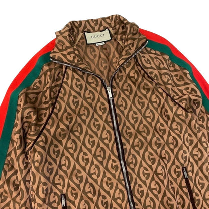 Gucci GG Rumbus Pattern Web Line Brown Rayon Acetate Track Jacket — view 4