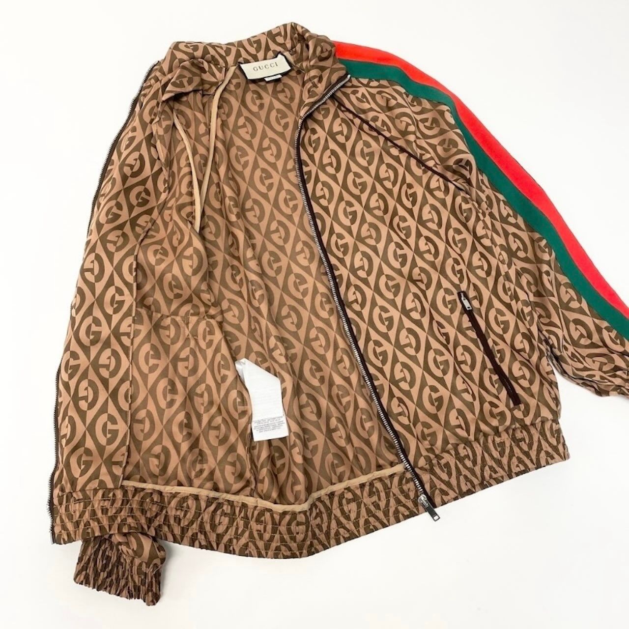 Gucci GG Rumbus Pattern Web Line Brown Rayon Acetate Track Jacket — view 3
