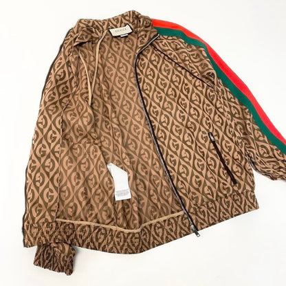 Gucci GG Rumbus Pattern Web Line Brown Rayon Acetate Track Jacket — view 3