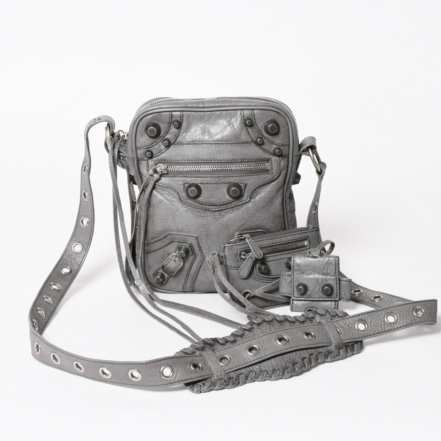 Balenciaga le Cagole Shoulder Bag Gray Leather Silver
