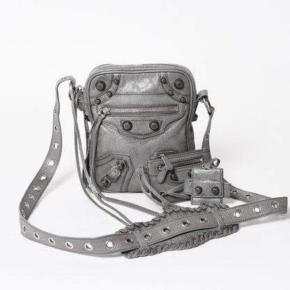 Balenciaga le Cagole Shoulder Bag Gray Leather Silver