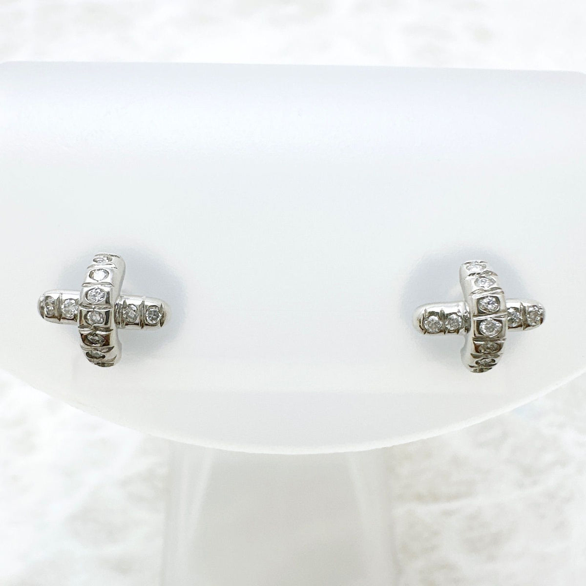 Tiffany & Co Cross Stitch Diamond Platinum Earrings — view 4