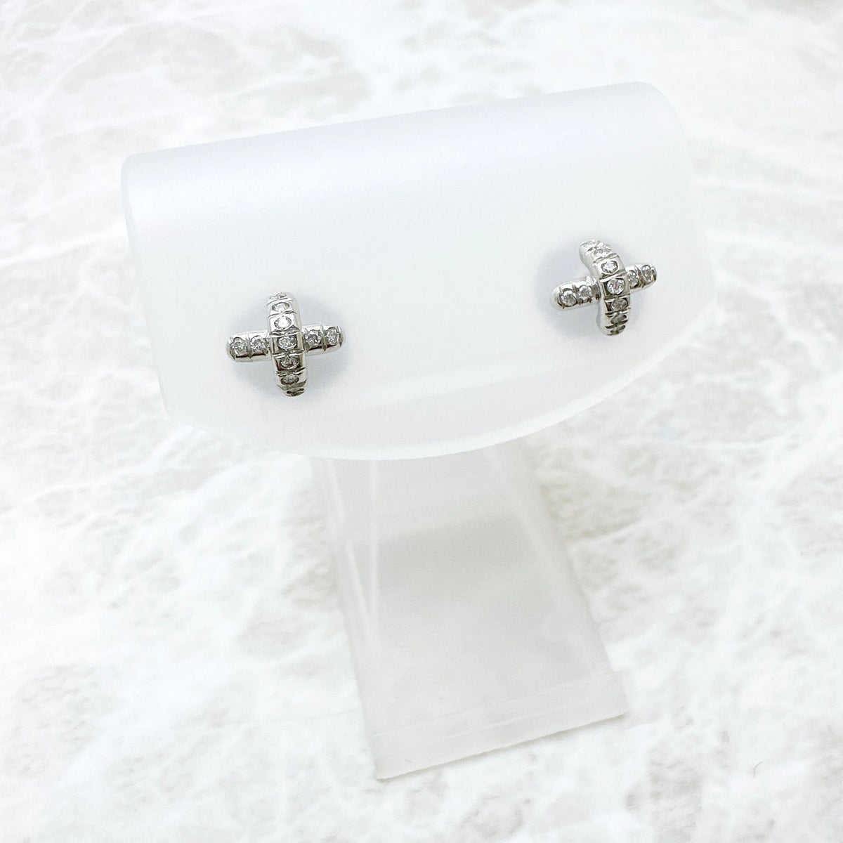 Tiffany & Co Cross Stitch Diamond Platinum Earrings — view 2