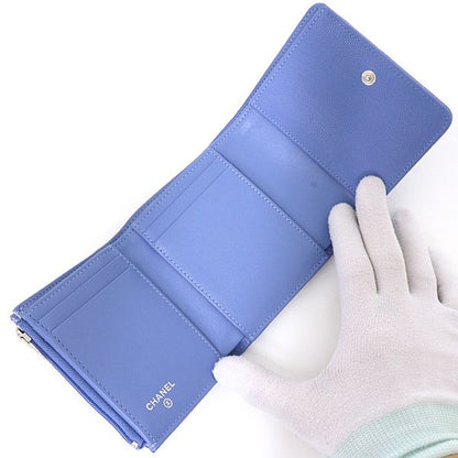 Chanel Flap Wallet Tri Foldwallet Quilted CC Logo Caviar Leather Blue Silver — view 4