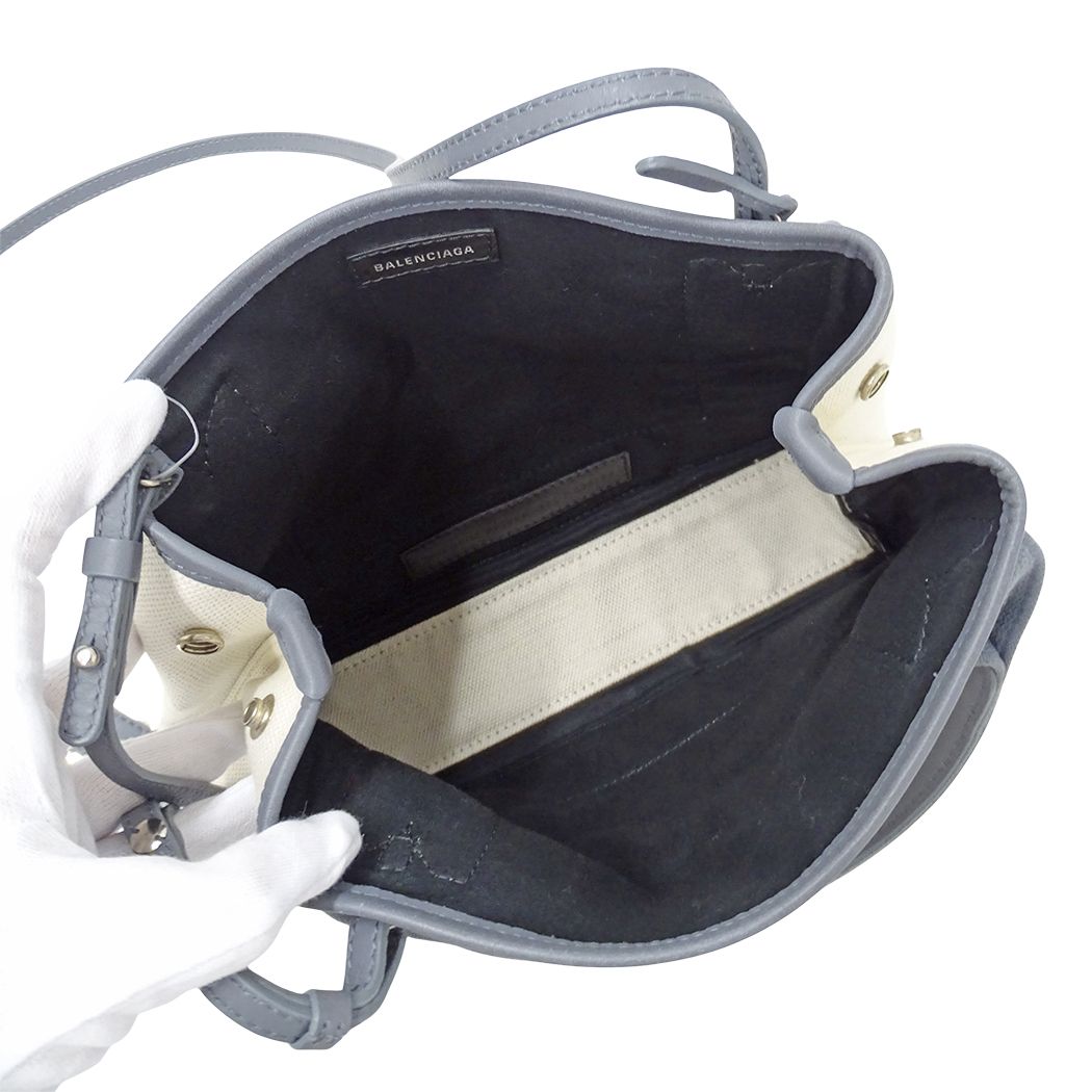 Balenciaga 2-Way Shoulder Bag Navy Cabas XS Canvas Gray Beige Small Logo — view 5