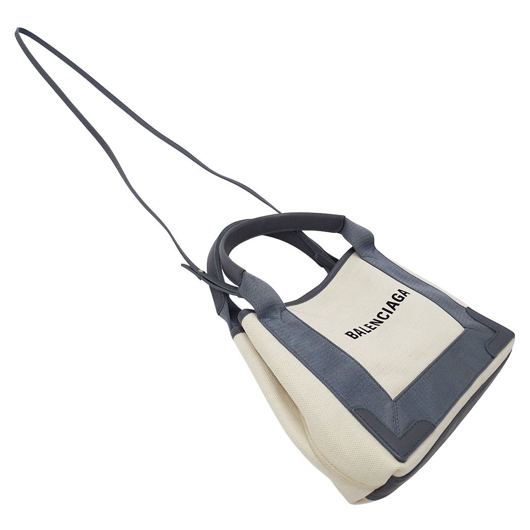Balenciaga 2-Way Shoulder Bag Navy Cabas XS Canvas Gray Beige Small Logo — view 4