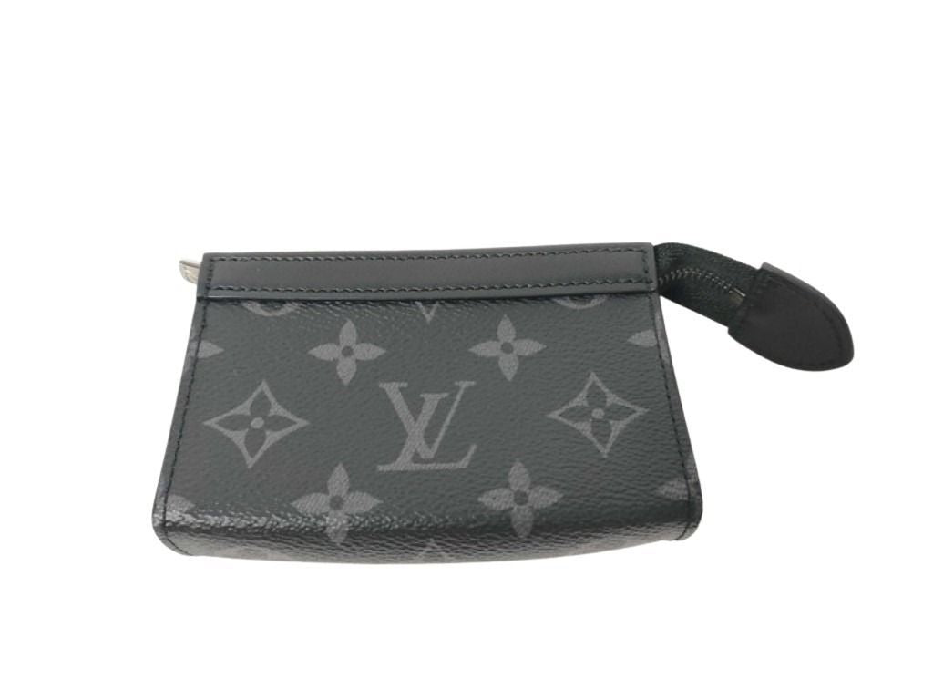 Louis Vuitton Coin Case Pochette Cles Voyage Black Monogram Eclipse Purse Silver