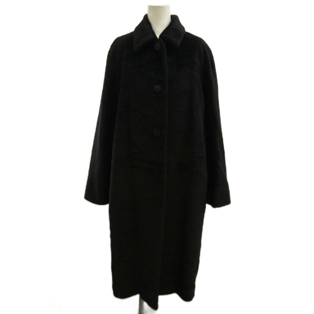 Max Mara Long Coat Alpaca Wool Shaggy 40 Black NP