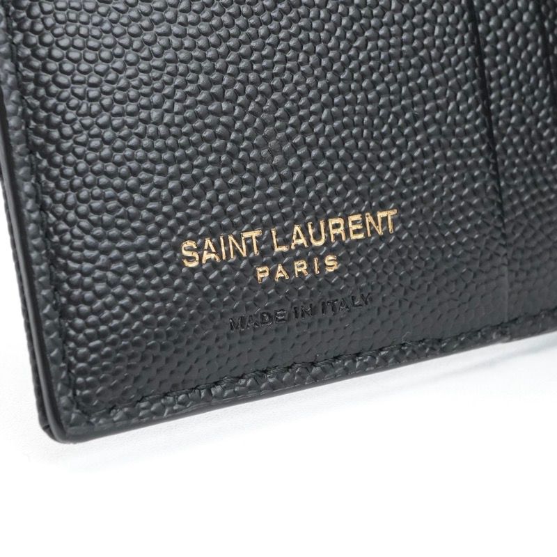 Saint Laurent Wallet Bifold Mini Black Gold Zip Stitch YSL Logo Quilted — view 6