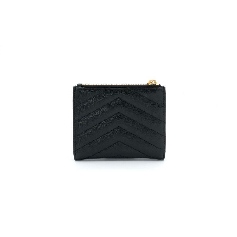 Saint Laurent Wallet Bifold Mini Black Gold Zip Stitch YSL Logo Quilted — view 3