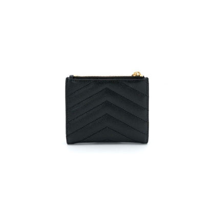 Saint Laurent Wallet Bifold Mini Black Gold Zip Stitch YSL Logo Quilted — view 3