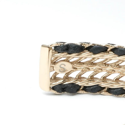 Chanel Bracelet Bangle Calfskin Gold CC Logo Rhinestone Leather — view 7