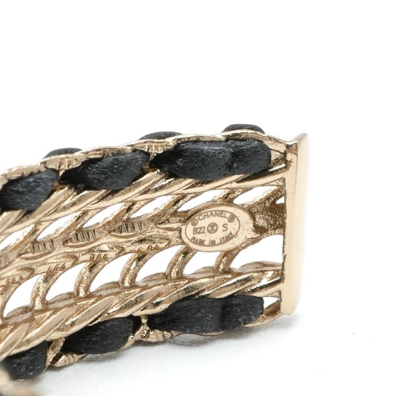 Chanel Bracelet Bangle Calfskin Gold CC Logo Rhinestone Leather — view 6