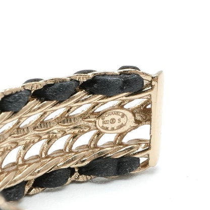 Chanel Bracelet Bangle Calfskin Gold CC Logo Rhinestone Leather — view 6