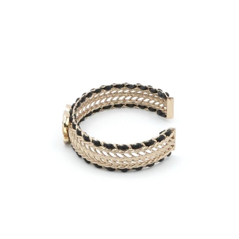 Chanel Bracelet Bangle Calfskin Gold CC Logo Rhinestone Leather — view 3