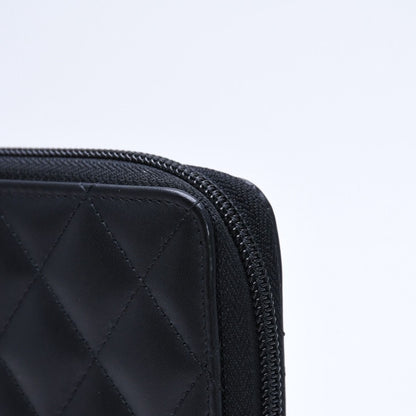 Chanel Cambon Line Round Zip Wallet Calfskin Black Silver — view 5