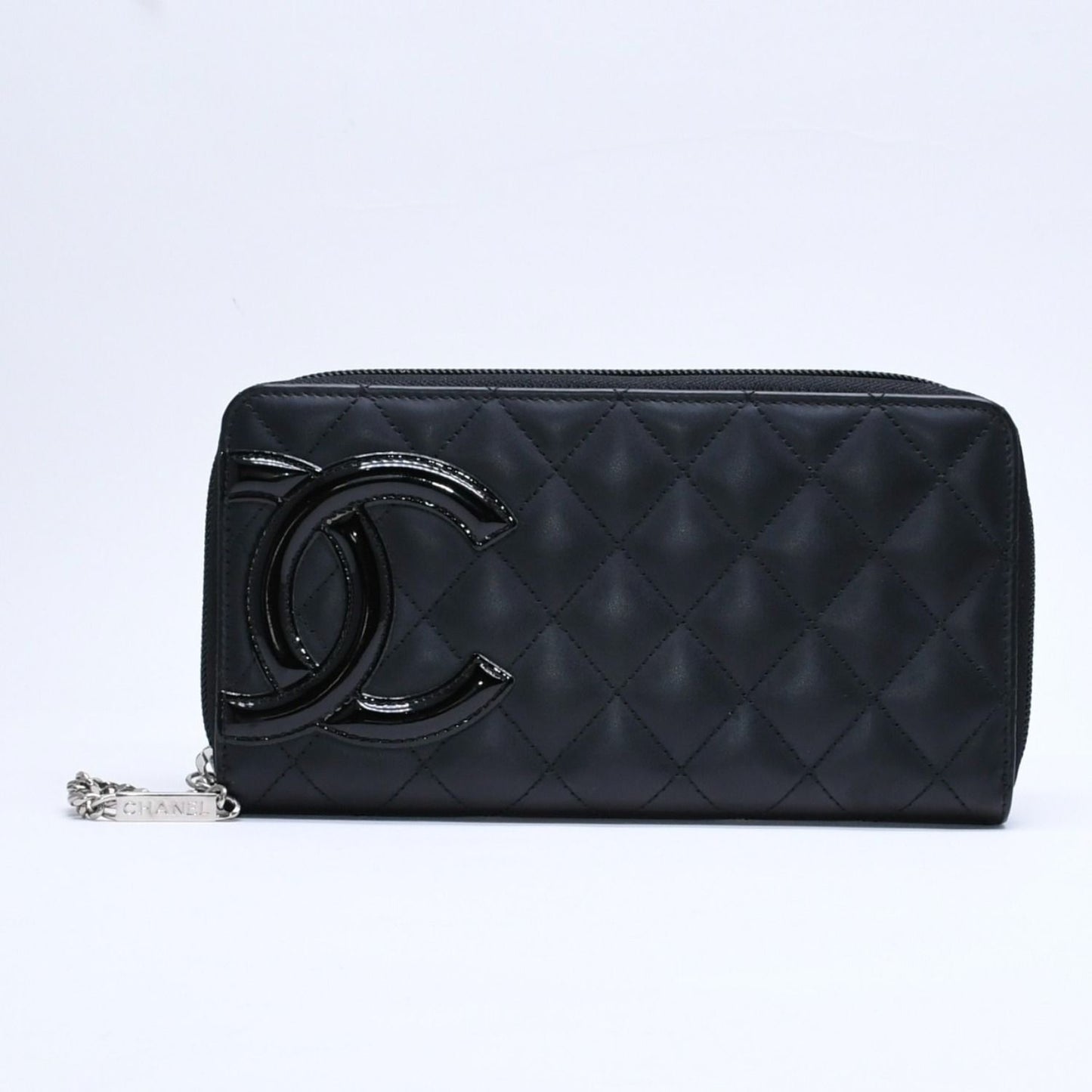 Chanel Cambon Line Round Zip Wallet Calfskin Black Silver — view 2