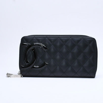 Chanel Cambon Line Round Zip Wallet Calfskin Black Silver — view 2