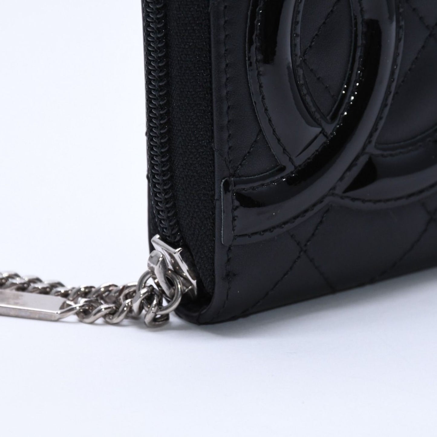 Chanel Cambon Line Round Zip Wallet Calfskin Black Silver — view 8