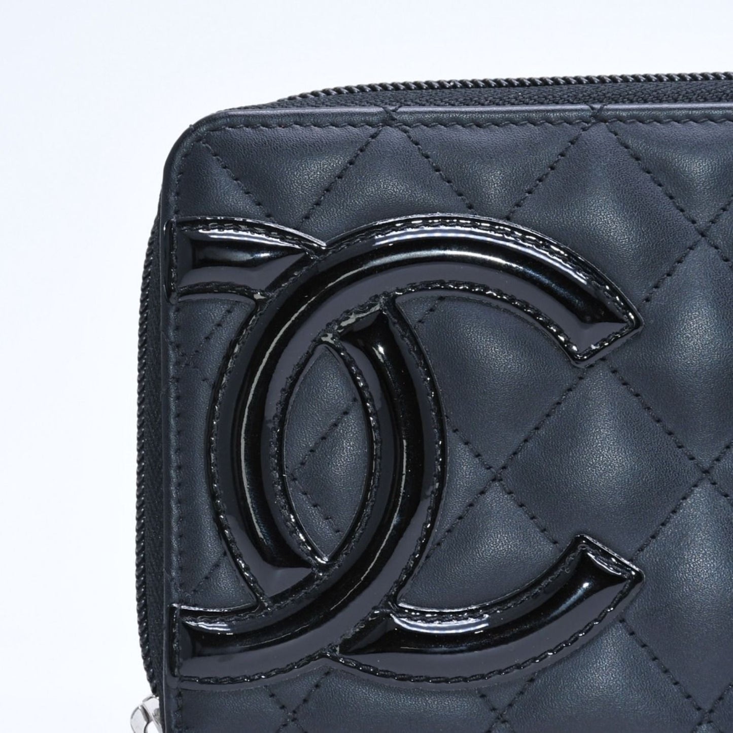 Chanel Cambon Line Round Zip Wallet Calfskin Black Silver — view 3