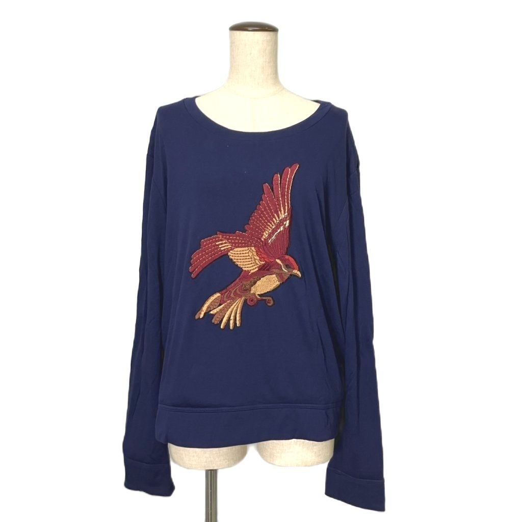 Gucci Bird Embroidery T-Shirt Crew Neck Long Sleeve Top S Navy