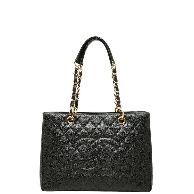 Chanel CC Logo Grand Shopping Tote GST Chain Shoulder Bag Black Caviar Leather