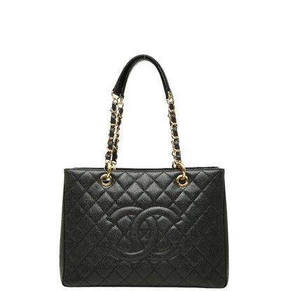Chanel CC Logo Grand Shopping Tote GST Chain Shoulder Bag Black Caviar Leather