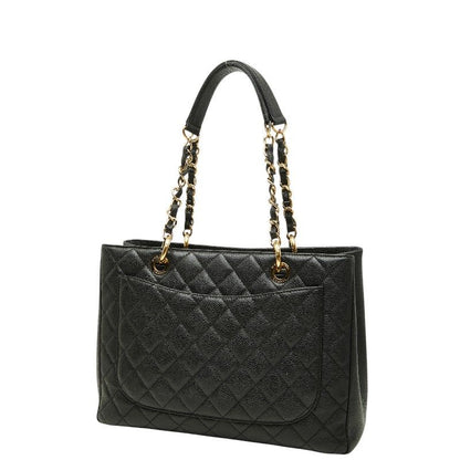 Chanel CC Logo Grand Shopping Tote GST Chain Shoulder Bag Black Caviar Leather — view 2