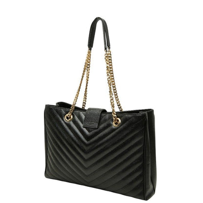 Saint Laurent Cassandra YSL Logo Chain Tote Shoulder Bag Black Leather — view 2