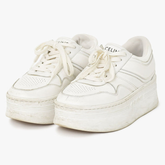Celine Block Logo Sneakers White Leather Shoes Thick Sole Low