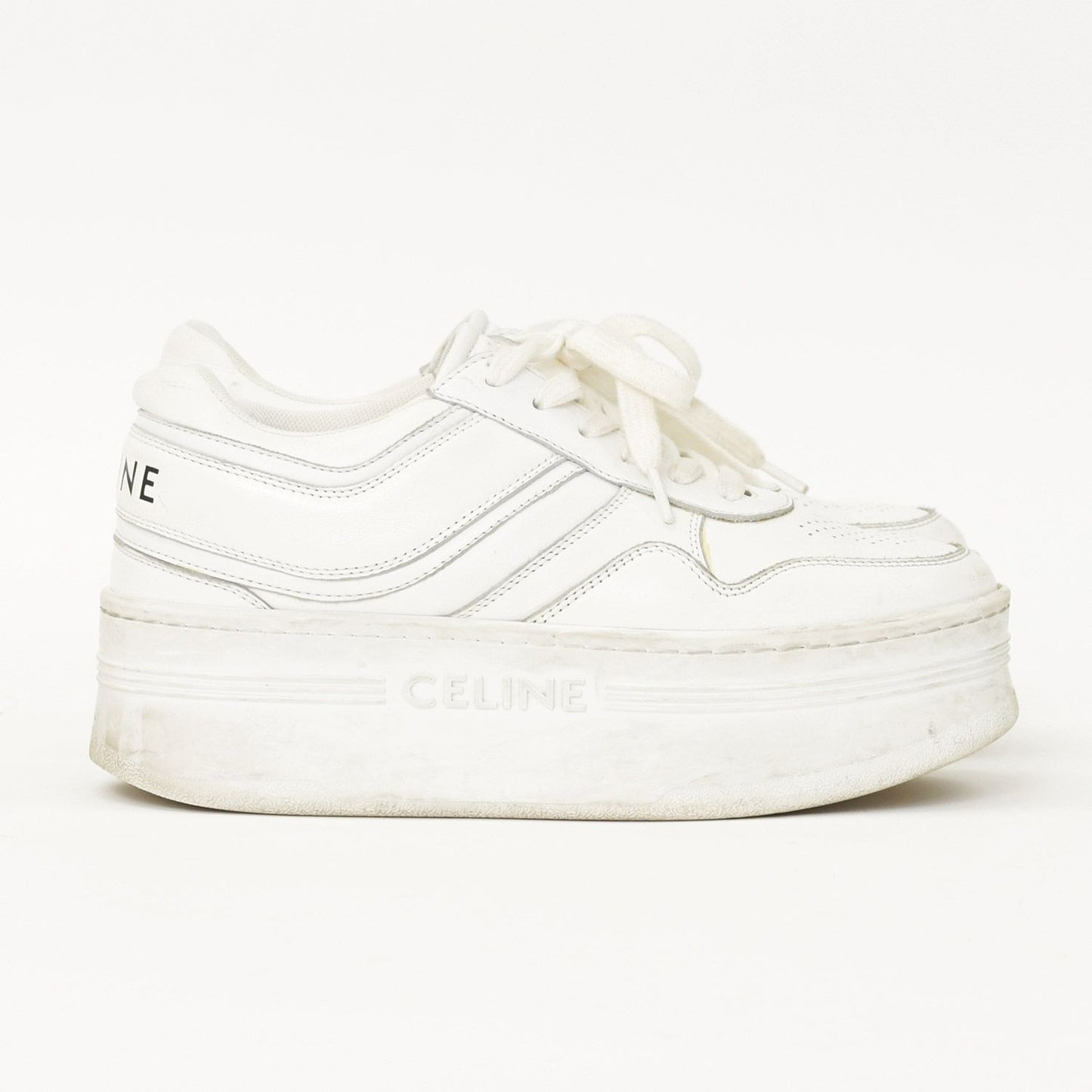 Celine Block Logo Sneakers White Leather Shoes Thick Sole Low — view 4