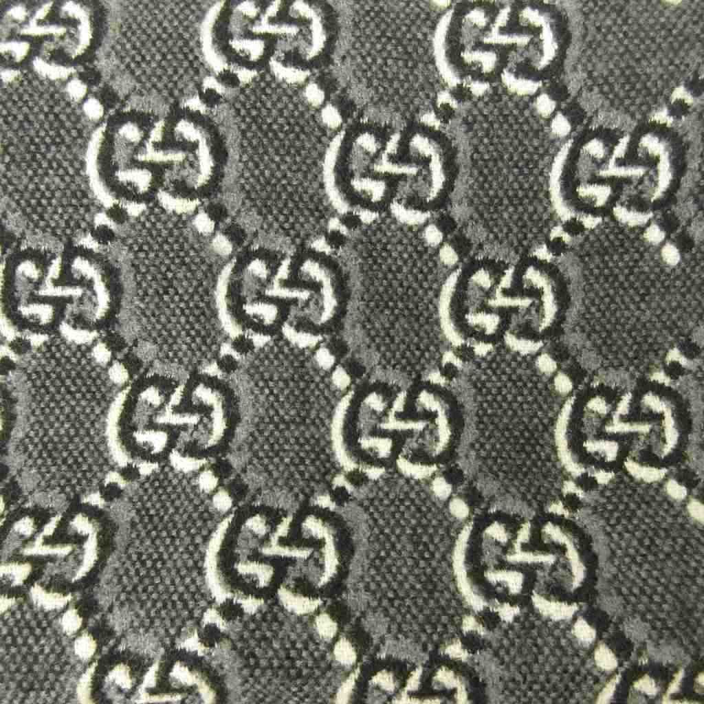 Gucci GG Shadow Jacquard Scarf All Over Pattern Wool Fringe Black Gray — view 4