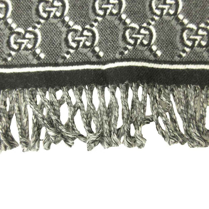 Gucci GG Shadow Jacquard Scarf All Over Pattern Wool Fringe Black Gray — view 5