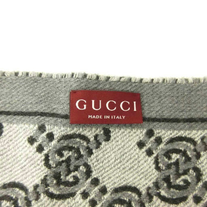 Gucci GG Shadow Jacquard Scarf All Over Pattern Wool Fringe Black Gray — view 6
