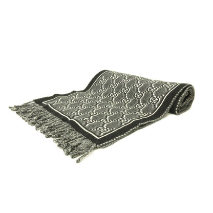 Gucci GG Shadow Jacquard Scarf All Over Pattern Wool Fringe Black Gray