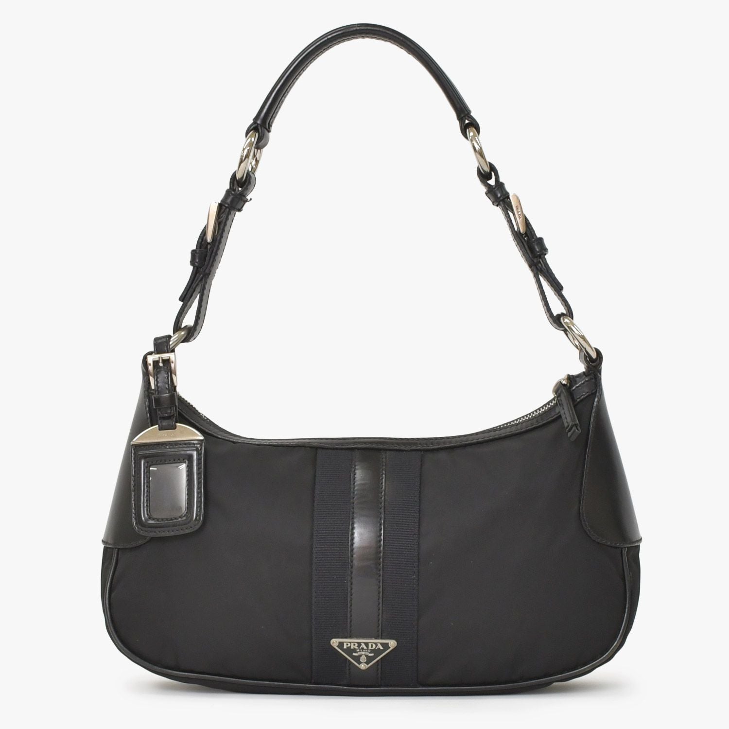 Prada Bag Triangle Logo Nylon Black Silver