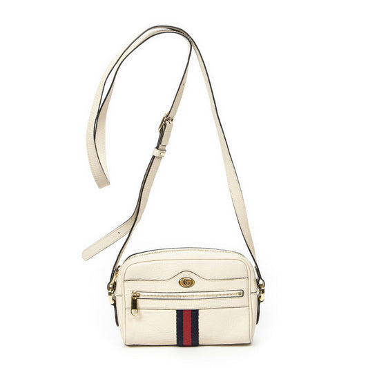 Gucci Mini Web Ophidia Cross Ivory Grain Calf Leather Shoulder Bag