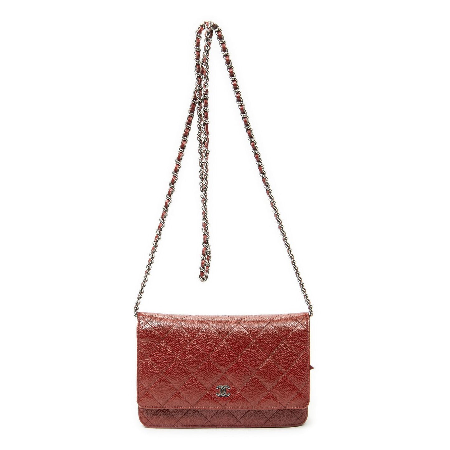 Chanel Classicchain Walletred Quilted Caviarleather Wallet