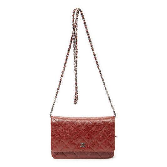 Chanel Classicchain Walletred Quilted Caviarleather Wallet