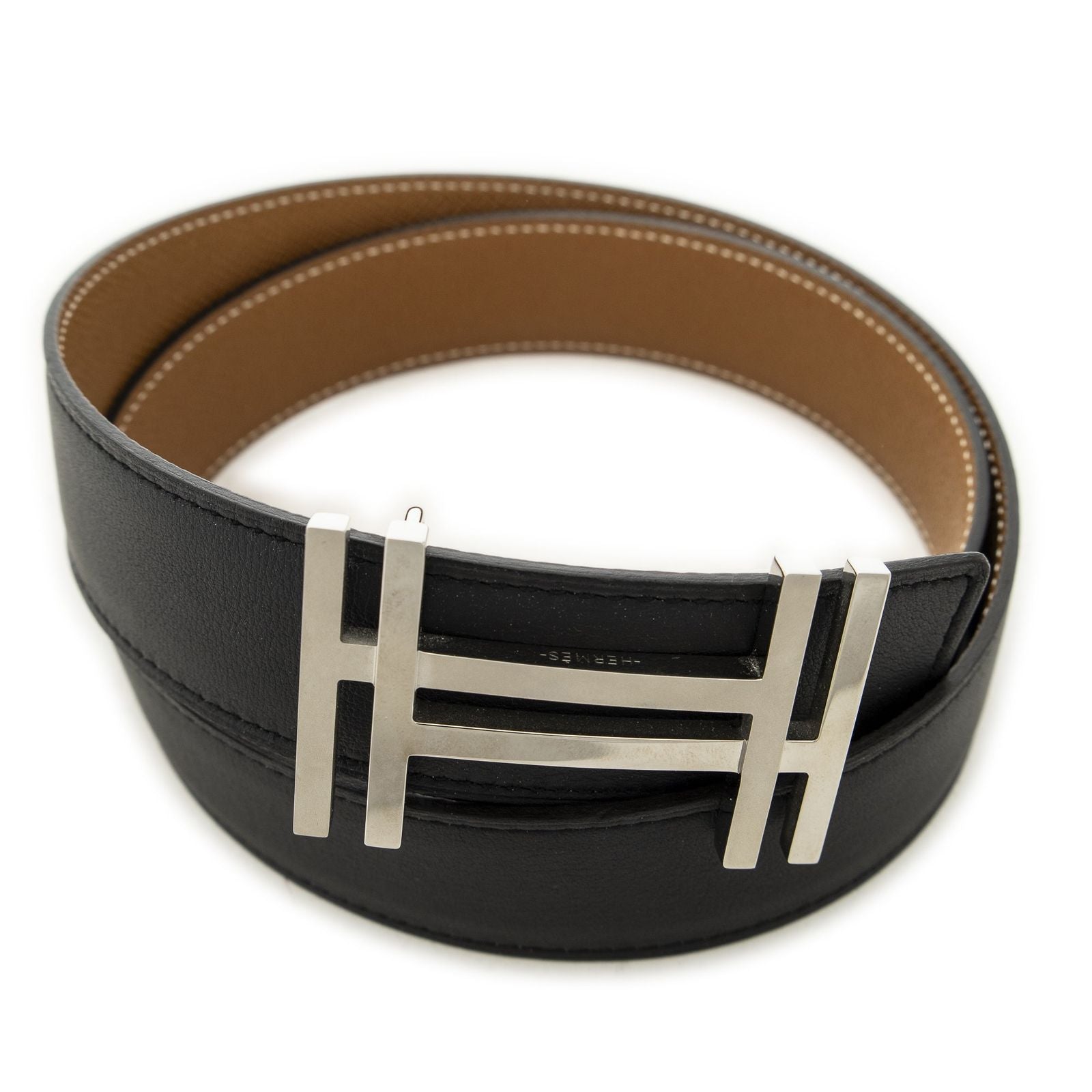 Hermes H Au Carre Reversible Belt Black Brown Leather
