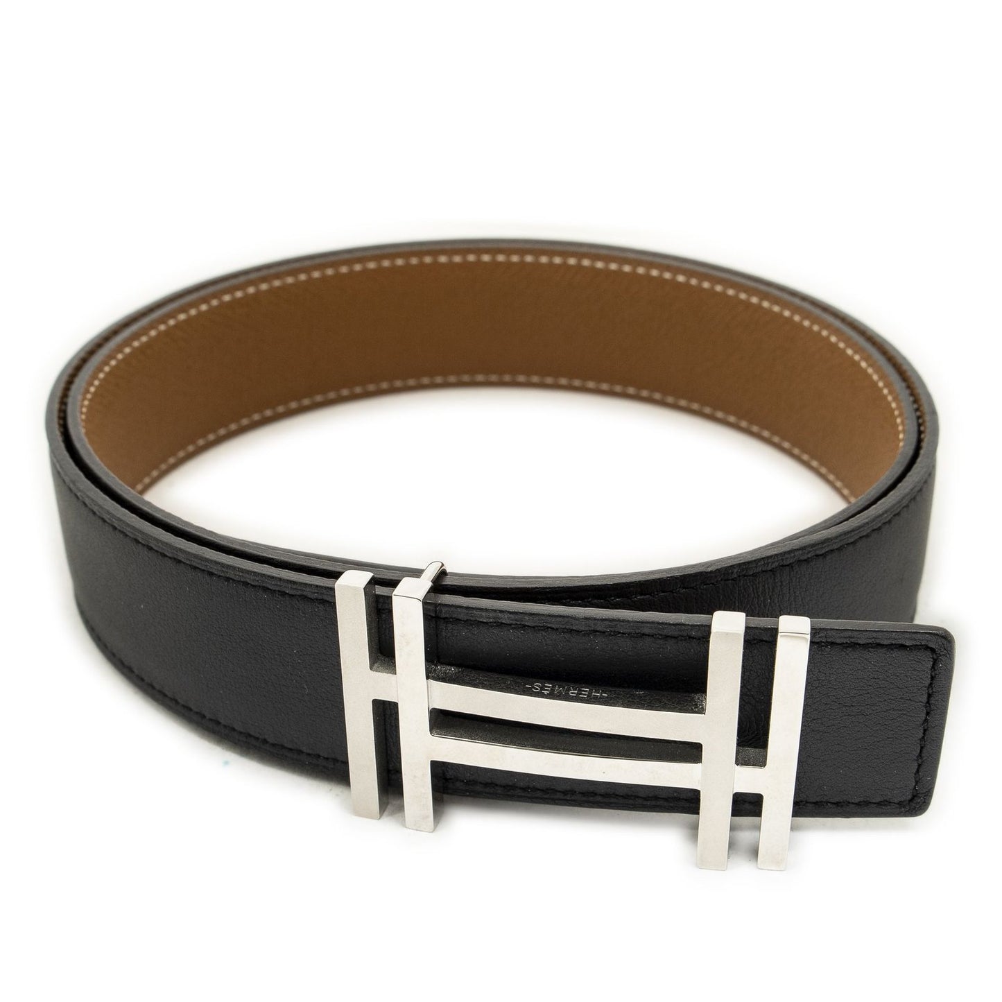 Hermes H Au Carre Reversible Belt Black Brown Leather — view 2