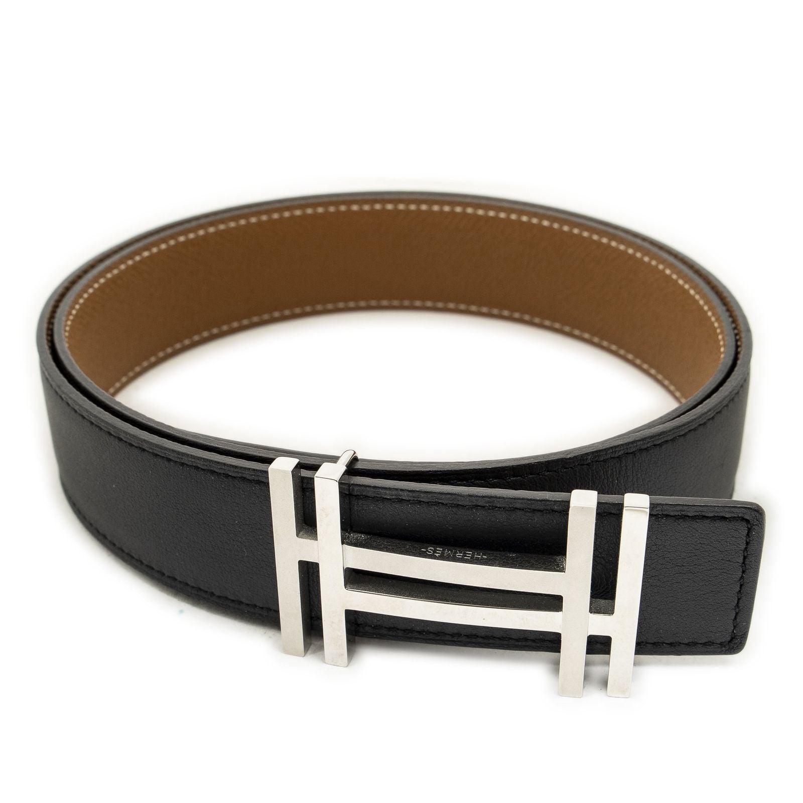 Hermes H Au Carre Reversible Belt Black Brown Leather — view 2