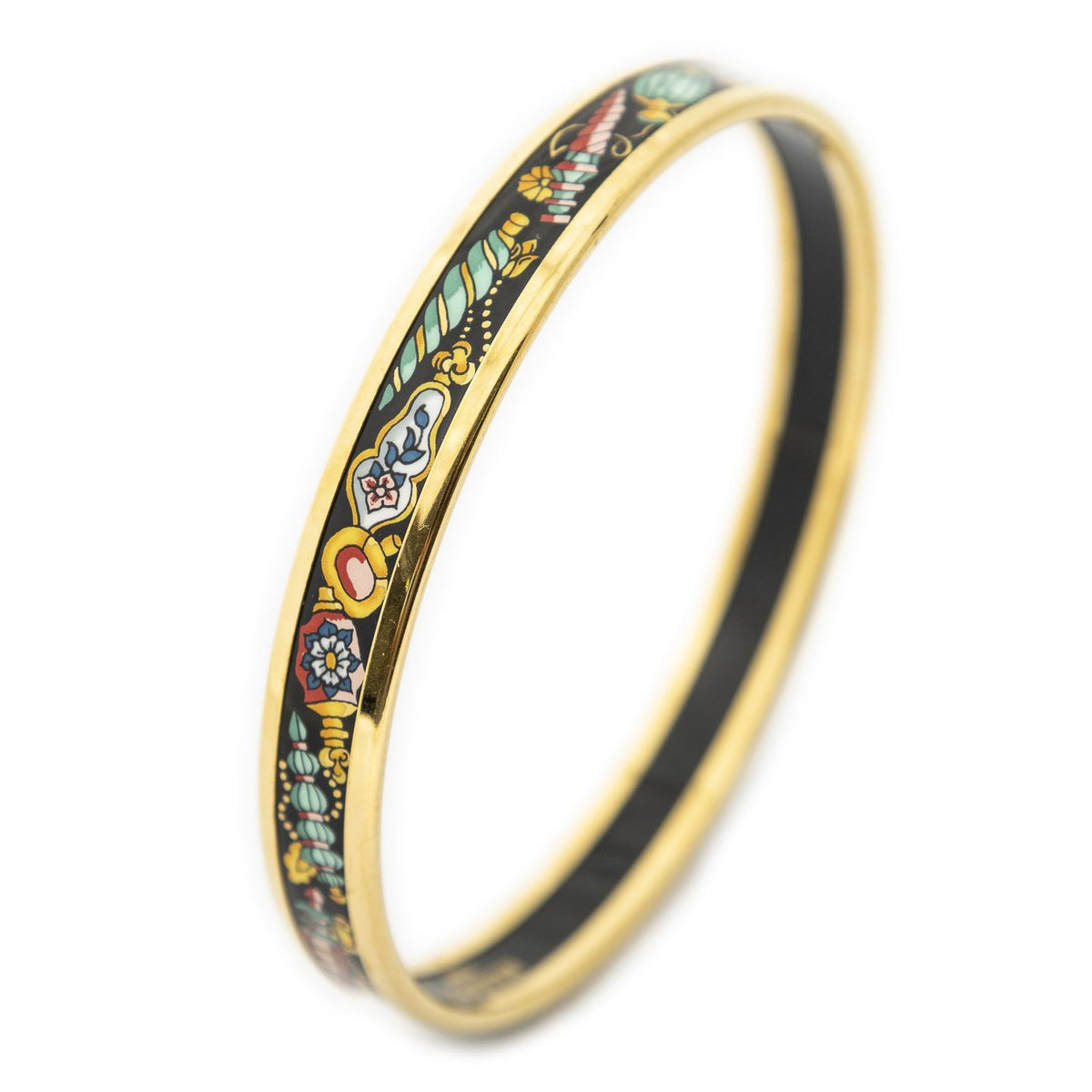 Hermes Enamel Bangle Black Green Jewels Motif Bracelet