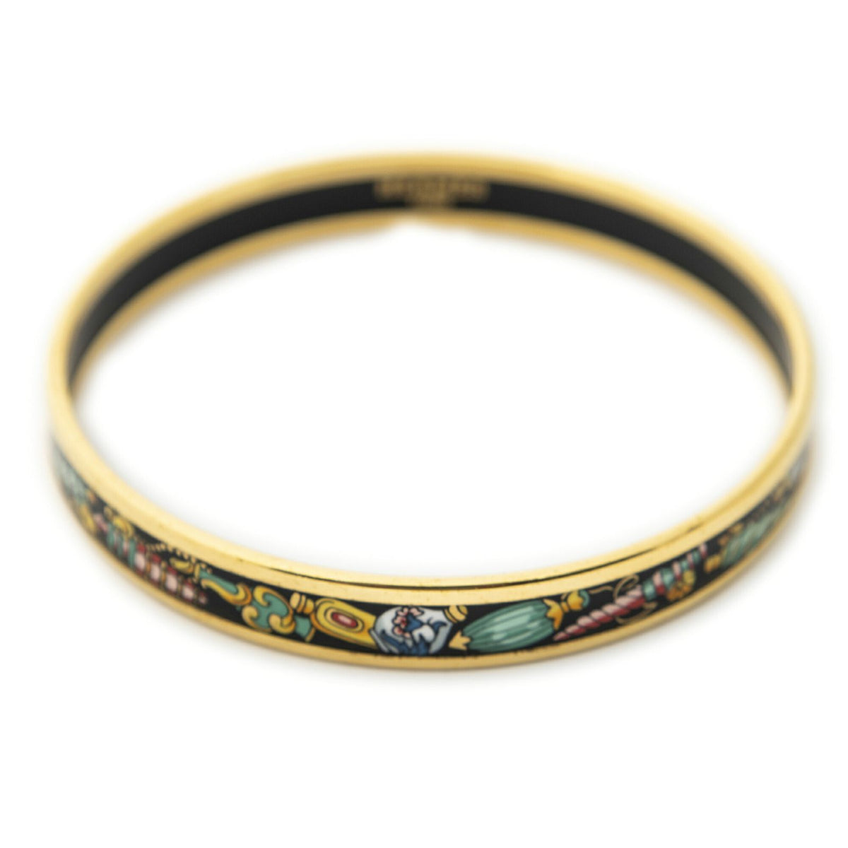 Hermes Enamel Bangle Black Green Jewels Motif Bracelet — view 2