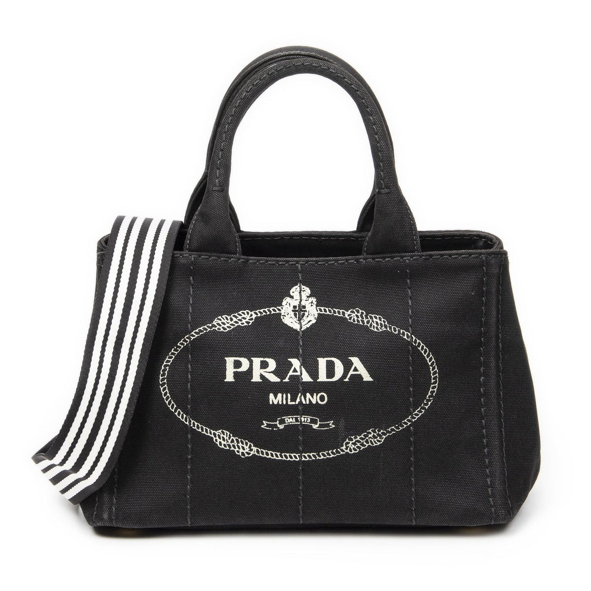 Prada Canapa Small Tote Bag Black Canvas