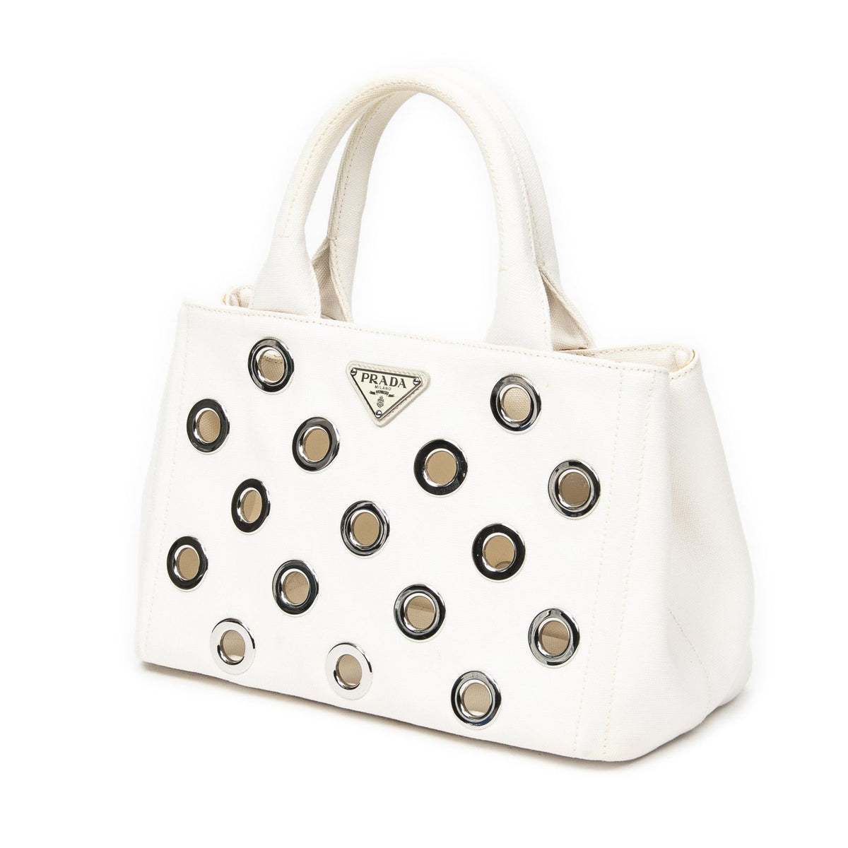 Prada Canapa Tote Bag Ivory Grommet Canvas — view 2